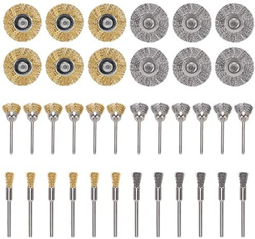 36 st trådborste ståltråd hjulborstar kopp pennset 3 mm skaft polering rengöring poleringstillbehör kit roterande verktyg poleringsborstar för borr roterande verktyg