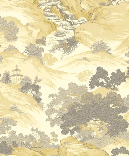 Crown Wallcoverings Oriental Landscape Wallpaper Yellow M1192 Full Rol