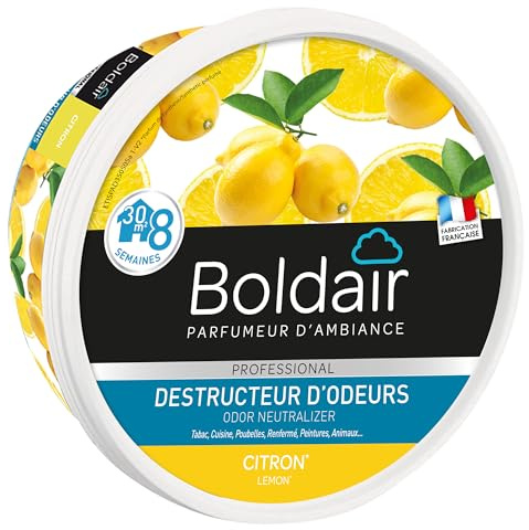 BOLDAIR - Gel destructeur d'odeur Citron - Neutralise les odeurs - parfume - Produit gel solide - Multi application - durée 8 semaines - 300g - Fabrication française