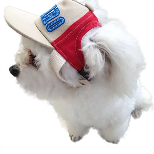 feiling Haustier Baseball Hut für Katzen Welpen Kostüm Zubehör Sunbonnet Kleine Hunde Kopfbedeckung Stirnband Sonnenhut Einstellbare Hundecap Mütze mit Ohr-Löcher (L, Rot)
