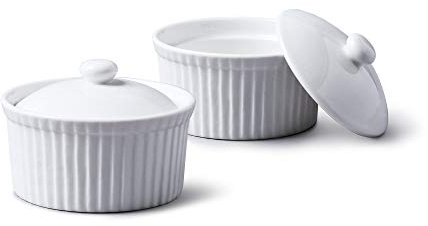WM Bartleet & Sons 1750 TSET35 Set of 2 Traditional Porcelain Ramekins 7.5cm Diameter with lids – White