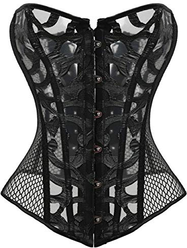 Kelvry Women's Sexy Satin Waist Cincher Lace up Boned Overbust Corset Basque Bustier Top Black 6-24 (8-10, Black)