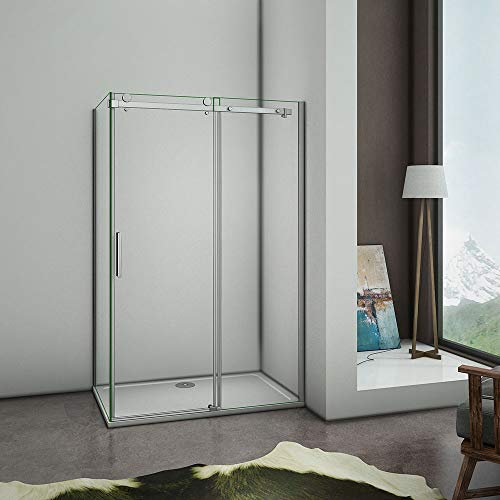 AICA cabine de douche 140x80x195cm en 8mm verre anticalcaire,porte de douche coulissante et paroi latérale