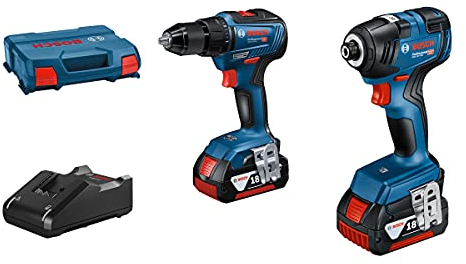 Bosch Professional 18V System combi-kit : Visseuse à chocs sans-fil GDR 18V-200 + perceuse-visseuse sans-fil GSR 18V-55 (avec 2 batteries 4,0 Ah, chargeur rapide GAL 18V-40, L-Case)