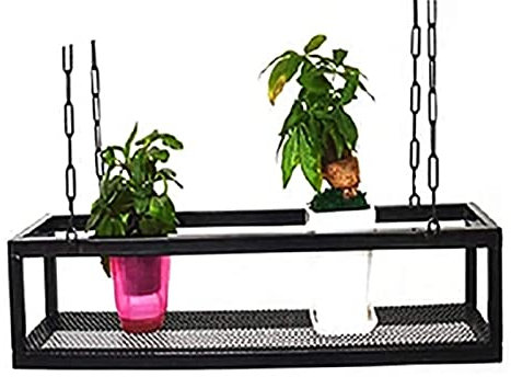 Espositore per mensole in metallo nero con supporto per fiori da appendere soffitto, Tipo di soffitto Cucina Pentola Pan Rack Stoviglie Hangerstage Scaffale per balcone Soggiorno-60/80/120/140/150cm