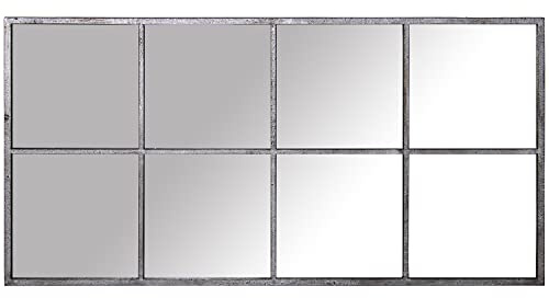 DRW Espejo Ventana de Pared en Metal Negro y Plateado 80x2x160cm