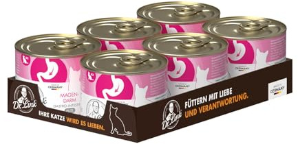 Dr. Link Spezial-Diät Katzenfutter für Katzen & Kater Proteinquelle Pute – Magen, Darm, Verdauung - leicht verdaulich, unterstützt Darmflora & Bauchspeicheldrüse – 6x200g Dose