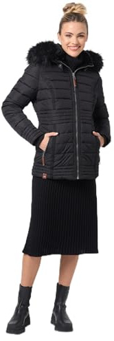 Navahoo warme Damen Winter Jacke Steppjacke mit Teddyfell B900 [B900-Umay-Pri.-Schwarz-Gr.M]