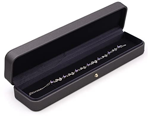 MYEBIUAI Leather Long Chain Bracelet Necklace Watch Storage Box Velvet Interior Gift Case, Premium Gorgeous Jewelry Display Box for Wedding,Engagement,Proposal,Birthday and Anniversary (Black Gray)