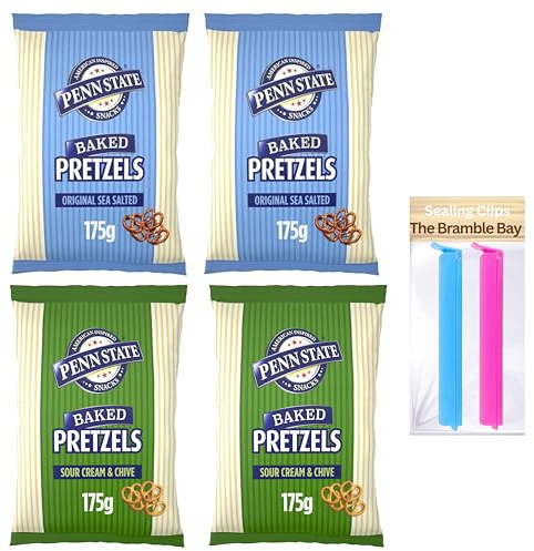 The Bramble Bay Penn State Brezeln | Original Sea Salted Flavour 175g x 2 | Sour Cream & Chive Flavour 175g x 2 | 4 Stück insgesamt