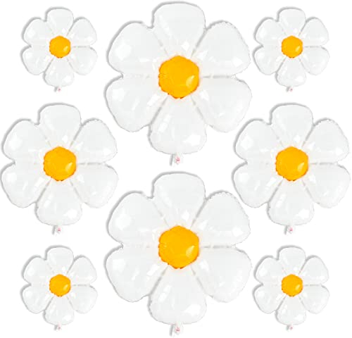 PartyWoo Daisy Balloons, 8 pcs Foil Flower Balloon Different Sizes Pack, Balloons for Daisy Balloon Garland as Party Decorations, Birthday Decorations, Wedding Decorations, Baby Shower Decorations