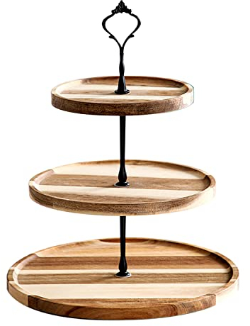 Présentoir à cupcakes – Support rond en bois à 3 étages – Plateau de service réutilisable à suspendre pour dessert, pâtisserie, muffins, beignets, bonbons, fruits – Tour à cupcakes pour buffet, bar