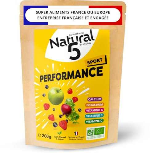 MIX PERFORMANCE & VITALITE BIO 200g – Boosteur Naturel, Anti fatigue- Concentration. Vitamines, A, C, E, B Magnésium, Potassium, Zinc, Calcium... Vegan, sans gluten, en Poudre