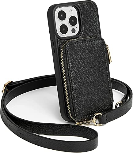 CUSTYPE Für iPhone 14 Pro Max Hülle Leder Handyhülle mit Band und Kartenfach, Handykette Hülle Für Apple iPhone 14 Pro Max Schwarz 6,7”