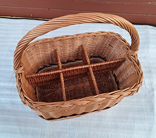 Flaschenträger für 6 Flaschen Weidenkorb Getränketräger Picknickkorb RattanTragekorb Handgeflochten