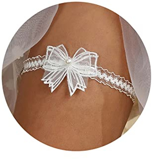Wendalern Ligas de Boda para Novia Encaje Blanco Lazo Liguero Vintage Perla Mariposa Encaje Muslo Pierna Anillo Hecho a Mano Liga Elástica Fiesta Porm Cuerpo Accesorio para Mujeres Adolescentes Niñas