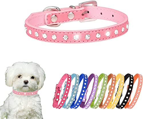 Strass-Hundehalsband, niedlich, funkelnd, lustig, weiches Leder, Katzenhalsband, Kristall-Diamant, XXS / XS / M / Welpen, Rot S
