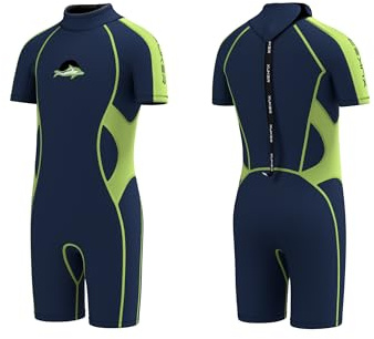 XUKER Kids Wetsuit for Boys Girls Toddlers 3mm Shorty Wet Suit Neoprene Back Zip Thermal Wetsuits for Teens Scuba Dive Swimming Boating Snorkeling