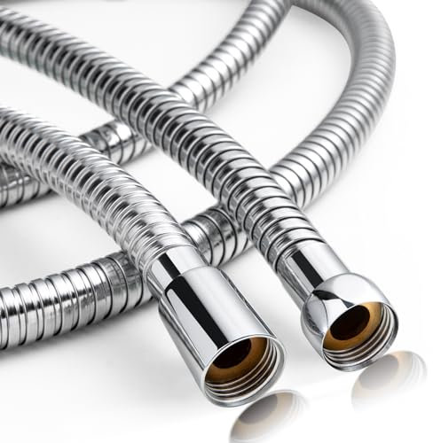 OFFO Hochdurchfluss Duschschlauch, Brauseschlauch 1,6m mit Verdrehschutz, 11mm Bohrung Hochdruck Duschschlauch Edelstahl Ersatz Brauseschlauch, Universell Auslaufsicher & Knickschutz, Chrom