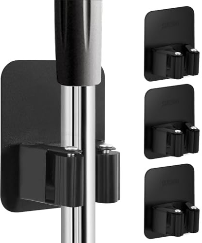 Saviluk 4 Stück Besenhalterung Wand, Selbstklebend Besenhalter Gerätehalter Wandhalterung, Gartengerätehalter Ohne Bohren Besen, Wand Organizer für Küche Zuhause Badezimmer Garage