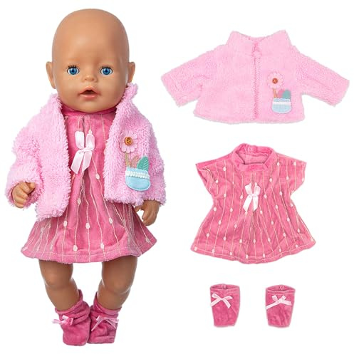 Gemtte Kleidung Bekleidung Outfits für Baby Puppen, Puppenkleidung 38-43 cm, New Baby Puppenkleidung, 3 Teilig Puppenkleider mit Mantel Socke, Geschenke für Mädchen