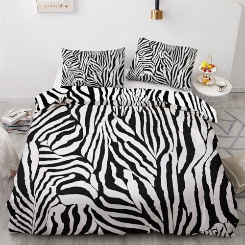 YELDAN Bettwäsche 140x200 Zebra, Schwarz Weiße Streifen Bettbezug, Bettwäsche-Sets 2 teilig, Weich & Bügelfrei Mikrofaser Wendebettwäsche und 1 Kissenbezug 80x80 mit Umschlag