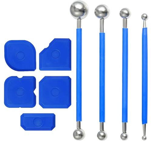 9 Pièces Kit de lisseur Joint Silicone, Boule En MéTal Outil D'étanchéIté, Grattoir à Bille Métallique, Grattoir à Outils Ensemble, Outils de Calfeutrage pour Salle de Bain, Cuisine et Plus Encore