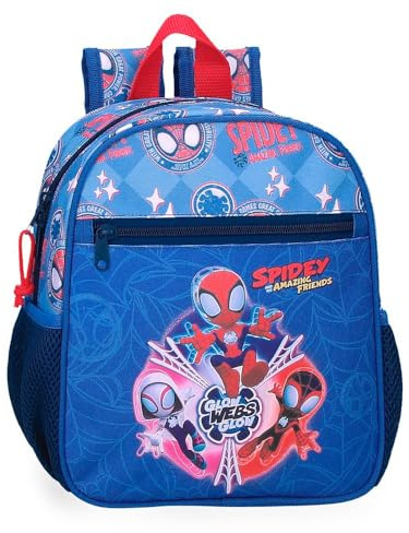 Disney Marvel Spidey Power of 3, barnryggsäck, skolryggsäck, breda axelremmar, ergonomiska och vadderade remmar, olika fickor av Joumma väskor., Blå, 23 cm x 25 cm x 10 cm, förskoleryggsäck