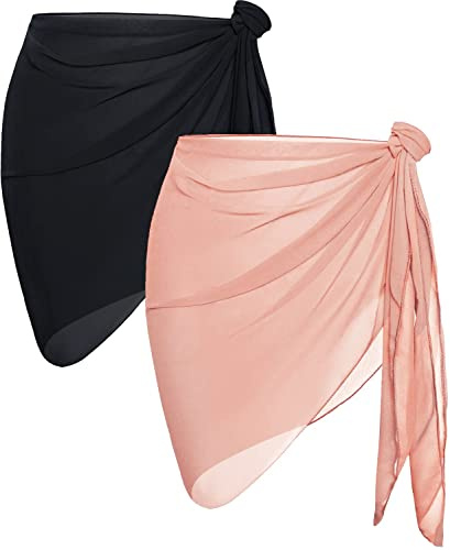 2 Stück Damen Strand Wrap Sarong Sheer Bikini Badeanzug Cover Ups Bademode | Leicht und Halbtransparent, Elegant Strandtuch Sommer Tuch Hüfte Casual Chiffon Strandrock, Lässig Badetuch für Strand