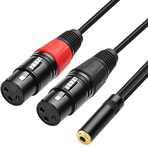 XMSJSIY Dual XLR zu 3.5mm Jack Mikrofonkabel Dual XLR Buchse zu 3.5mm 1/8 TRS Jack Audio Stereo Kabel Y-Splitter Kabel Computer oder Telefon zum Lautsprecher Breakout Lead Adapter Kabel - 24CM/9inch