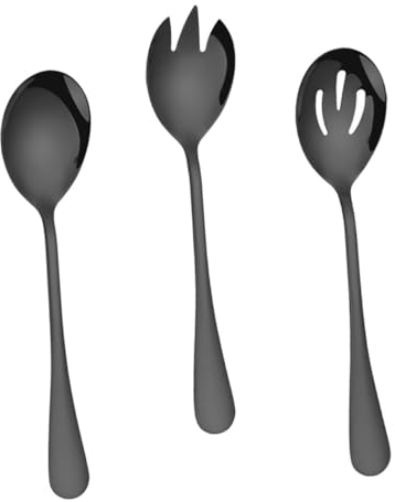 Alipis Salad Servers Cutlery Set, Stainless Steel Fork Spoon Serving Spoon, Long Handle Salad Fork Spoon for Kitchen Restaurant Party Buffet