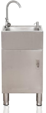 Freestanding Outdoor Kitchen Utility Sink Set With Cabinet, Stainless Steel Single Bowl Commercial Sink With Faucet And Adjustable Feet - 200lb Load Capacity For Bars, Laundry Rooms