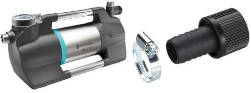 Gardena Gartenpumpe 5600 Silent+ & Saugschlauch-Anschlussstück 25 mm (1 Zoll): Pumpen-Anschlussstück mit Schlauchklemme zum vakuumfesten Anschluss an den Saugschlauch (1724-20)
