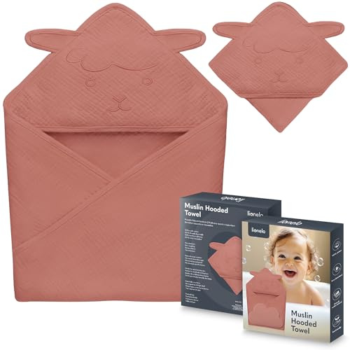 lionelo MUSLIN HOODED TOWEL Asciugamano con Cappuccio 80x80cm per neonato 100% Cotone Naturale Swaddle in Mussola dopo Bagnetto Mantella da Bagno Traspirante Morbida per Bambini (Rosso, 80x80 cm)