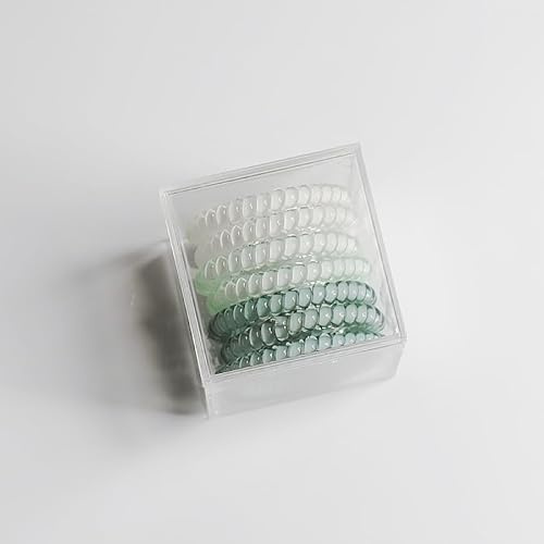 Spiral Hair Ties for Women & Girls – High-End Translucent Hair Accessories, Durable and Elegant Colorful Bands, Telephone Cord Bobbles, Premium Quality Crystalline Holders (green line)