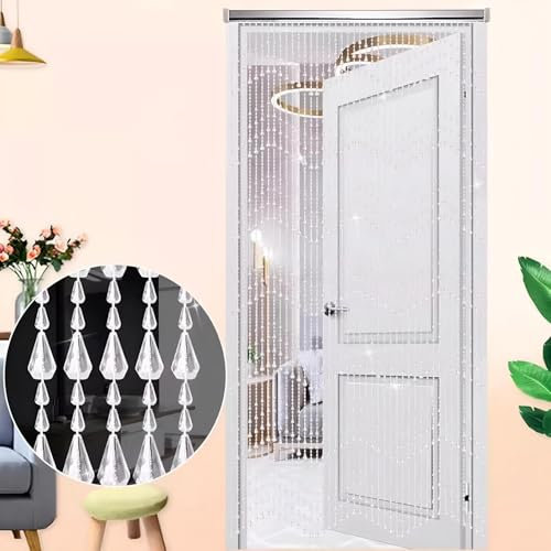 Eiauiuo Weiß Perlenvorhang Für Türen Und Fenster Raumteiler Dekorativer Türvorhang Halb-privaten Und Atmungsaktiv Fadenvorhang Innen Wohnzimmer Schlafzimmer DIY Fadenvorhänge(120x200cm(75 Stränge))