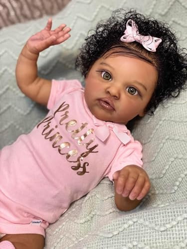 ROSHUAN Realistische Reborn Baby Puppen Schwarzes Mädchen 20 Zoll 50 cm Afrikanisch Amerikanisch Lebensecht Reborn Baby Puppen Weiches Vinyl Gewichtet Echtes Leben Neugeborenes Kleinkind