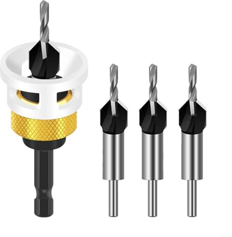 Bohrer-Senker mit Tiefenanschlag, Kegelsenker-Bit-Set, Holzbohrer, Holzbearbeitungszähler für Tischler, Heimwerker, Holzarbeiter, 4 Stück