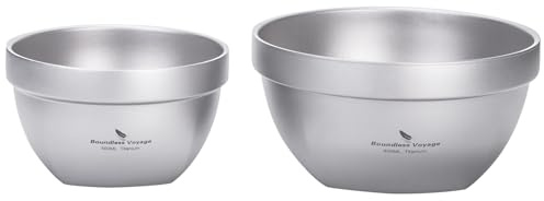 iBasingo Titan dubbelväggiga skålar 500 ml & 800 ml havregryn mat ris soppa skål set ultralätt bärbar servis utomhus camping metallskål Ti1163T