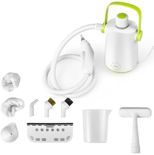 SOARS Dampfreiniger Handgerät mit 10 Zubehör, Dampfdruck: 3 bar, Max. 95 ℃, Aufheizzeit: 3-5min., Leistung: 1000W, Wassertank: 300 ml, Handdampfreiniger für Teppiche, Boden, Fenster (Grün)