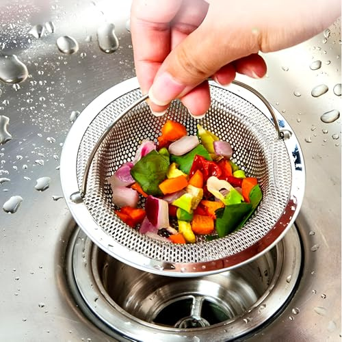 2 Piezas Filtro de Fregadero de Acero Inoxidable - Colador de Drenaje con Asa, Antibloqueo para Cocina y Baño, Rejilla Antidesbordamiento para Fregadero, Ducha y Lavabo (11 cm x 2 cm)
