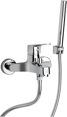 Yellowshop - Miscelatore bagno completo rubinetteria BACI lavabo bidet vasca e doccia incasso ed esterno in ottone cromato flessibile inox completo di scarico. (Gruppo Vasca)