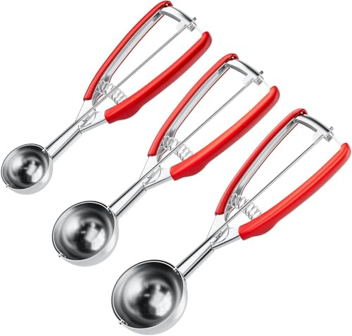 Cookie Scoop Set 3Pcs, Stainless Steel Ice Cream Scoop with Trigger Release - Heavy Duty Cookie Dough Scoop for Baking, 1 Tbsp/2 Tbsp/3 Tbsp Sizes with Non-Slip Handle for Cookies, Melon Ball, Cupcake
