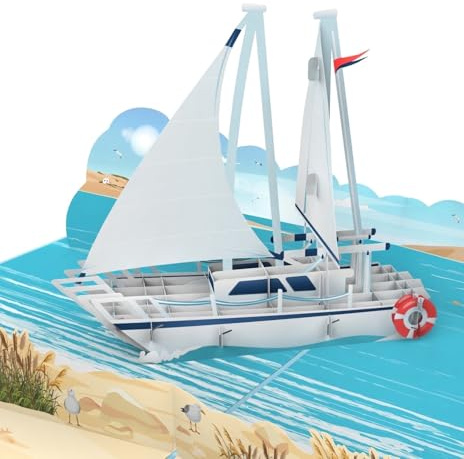 MOKIO® Tarjeta Pop-Up – Velero – Tarjeta regalo 3D para un cumpleaños para amantes de la navegación, tarjeta de felicitación emergente para un viaje al mar