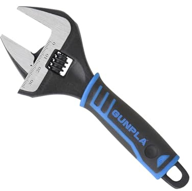 Gunpla 6-Inch(163mm) Adjustable Wrenches Wide Jaw - Heavy Duty Tool with Deep Jaws for Mechanics, Plumbers, DIY | Clear Laser Marks | Rust Resistant Finish