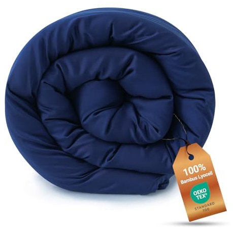 LISAURA Bambus Lyocell Bettbezug 240 x 220 cm Marineblau - Weiche Allergiker Bettwäsche - Kühlender Deckenbezug aus Bambus - Nachhaltige und atmungsaktive Luxus-Bettwäsche
