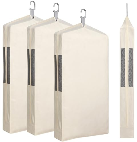 Aliceset 3 Pack Pure Cotton Garment Storage Bag for Hanging Clothes 24 x 40 Inch Breathable Garment Cover Canvas Suit Bags for Closet Storage Short Dresses Suits Gowns