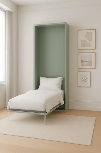 Dafne Italian Design - Versenkbares Wandbett, hergestellt in Italien (L 101 T 45/226 H 226 cm), klappbarer Bettschrank für Einzelbett mit Lattenrost, Matratze nicht im Lieferumfang enthalten (Salbei)