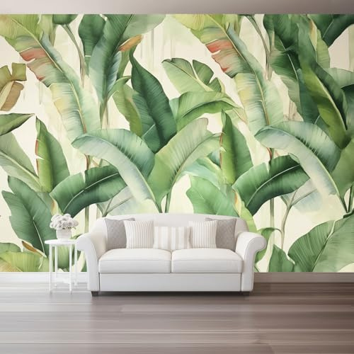 Carta da parati Foglie di banano acquerello fresco Fotomurali in TNT Murale alla moda Decorazione da Muro 350 x 256 cm Poster Gigante Design Carta per Beige chiaro verde