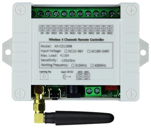 MVOSJFIE AC100-240V Control remoto inalámbrico de 4 canales, interruptor de luz LED, salida de relé, radio remota, receptor de 433 MHz